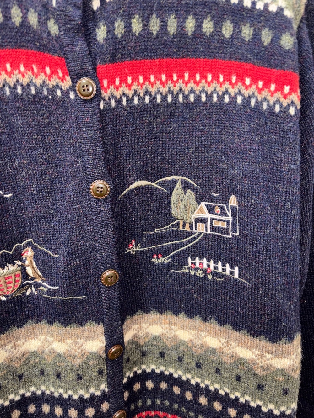 M.A.T. Vintage Fair Isle Embroidered Cardigan Cottagecore Woodland Knit Size S - Picture 5 of 12